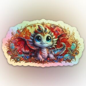 Vibrant Holographic Dragon Die Cut Stickers - 3x2 Inches, Set of 2